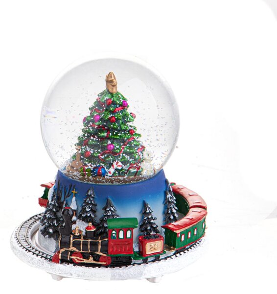 Carillon Natalizio Albero di Natale e Treno 16 cm in Resina e Vetro