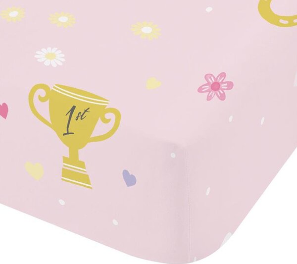 Lenzuolo con angoli per bambini rosa per letto singolo 90x190 cm Happy Horses – Catherine Lansfield