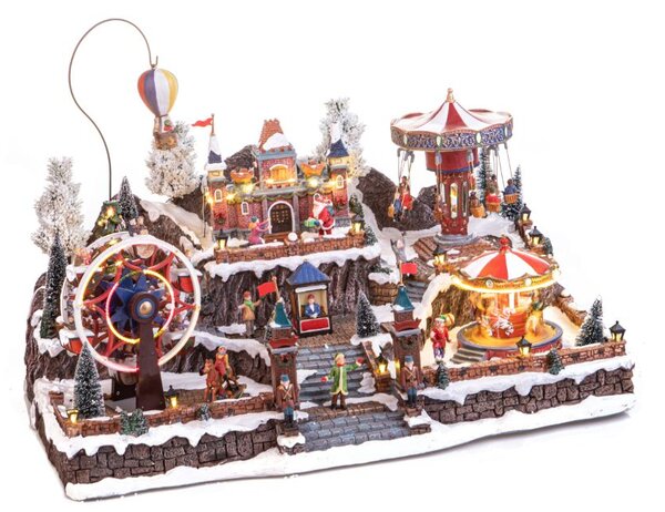 Villaggio Natalizio Luna Park Luci Musica e Movimento 63 cm in Resina