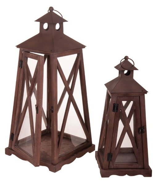 Set 2 Lanterne Decorative in Legno e Metallo Marrone