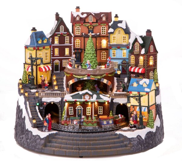 Villaggio Natalizio Piazza Grande Luci Musica e Movimento 42,5 cm in Resina