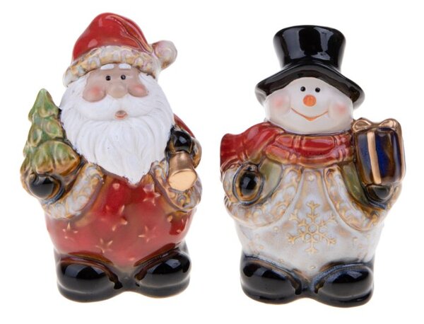 Set 4 Statuine Babbo Natale + Pupazzo di Neve 13,5 cm in Porcellana