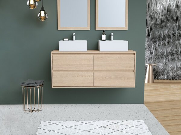 Mobile da bagno sospeso con doppio lavabo da appoggio Placcatura rovere 120 cm - MILIPAM