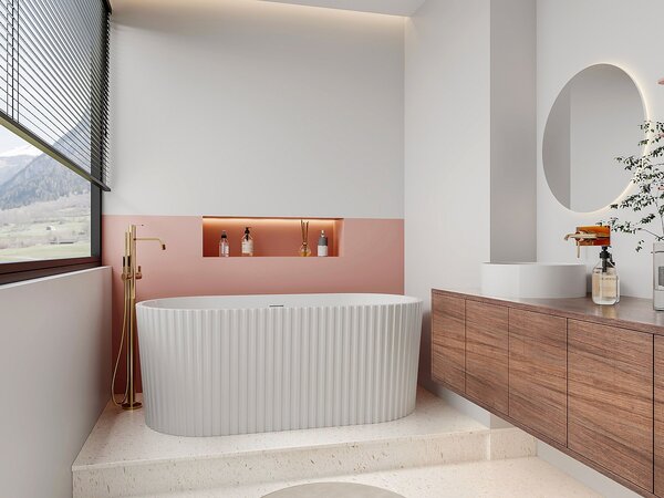 Vasca da bagno freestanding scanalata - 170 x 80 x 58 cm - Acrilico - Bianco lucido - 230 L - ALIENA