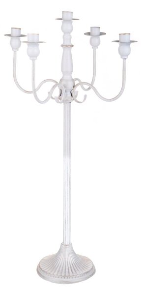 Candeliere con 5 Bracci 75 cm in Metallo Bianco e Oro