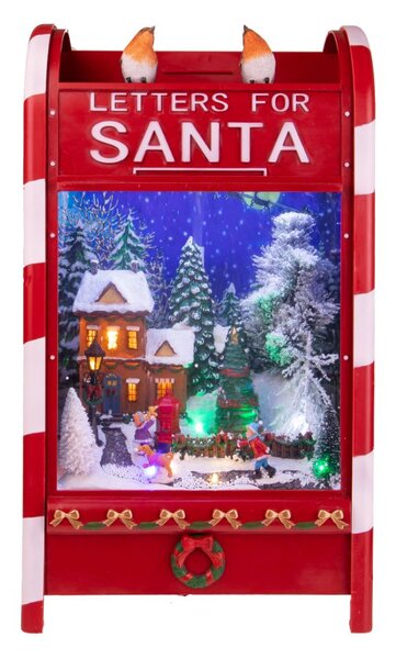 Villaggio Natalizio Cassetta Posta di Natale Luci Musica e Movimento 62 cm in Resina