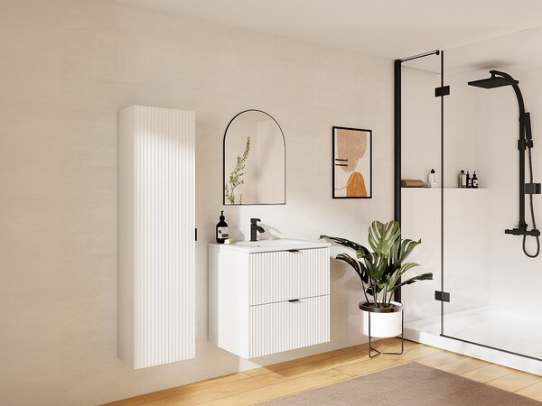 Colonna da bagno sospesa scanalata H140 cm Bianco opaco - ZEVINI