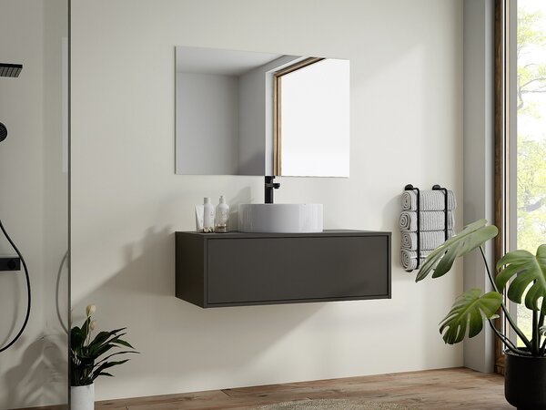 Mobile per bagno sospeso con lavabo singolo tondo 94 cm Antracite - TEANA II