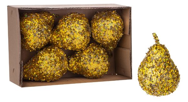 Set 12 Pere Artificiali con Glitter Ø 8 cm in Plastica