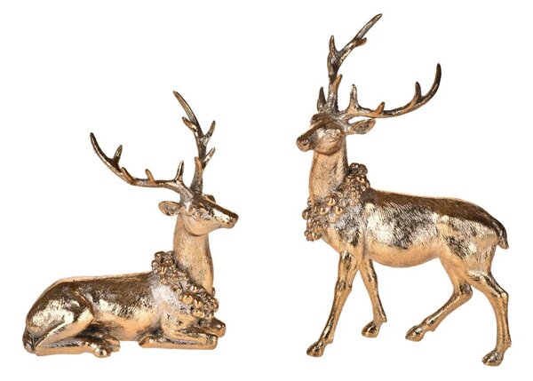 Set 2 Statuine Renne 22 cm in Resina Oro
