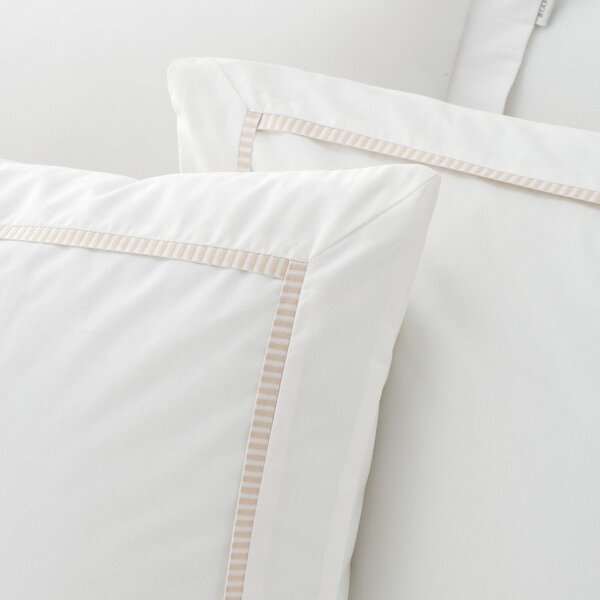 Set copripiumino e federa bianco/beige in percalle di cotone per letto matrimoniale 3 pezzi 200x200 cm Contrast Trim – Bianca