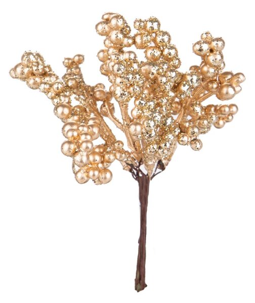 Set 12 Rami Artificiali Bacche 15 cm in Sintetico Oro