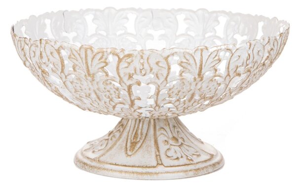 Coppa Decorativa con Intarsi 32 cm in Metallo Bianco e Oro