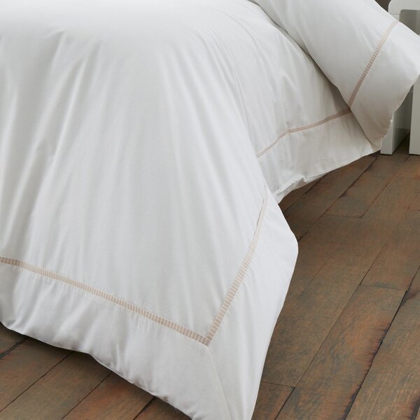 Set copripiumino e federa bianco/beige in percalle di cotone per letto matrimoniale 3 pezzi 200x200 cm Contrast Trim – Bianca