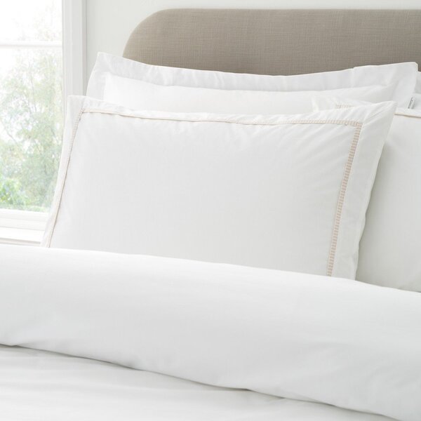 Set copripiumino e federa bianco/beige in percalle di cotone per letto matrimoniale 3 pezzi 200x200 cm Contrast Trim – Bianca