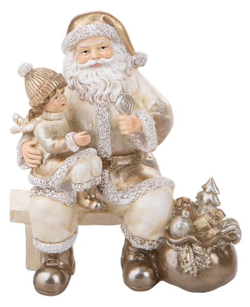 Statuina Babbo Natale Seduto con Bimba 16,5 cm in Resina