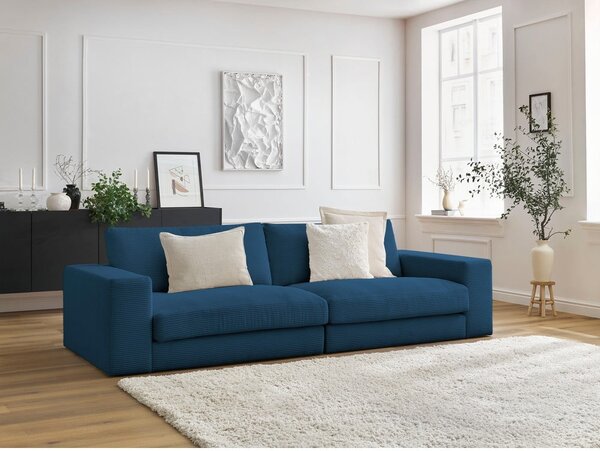 Divano blu scuro con rivestimento in velluto a coste 274 cm Leonard – Bobochic Paris