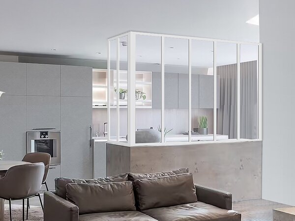 Vetrata angolare L150 x L60 x H105 cm in Alluminio termolaccato Bianco Stile atelier - BAYVIEW