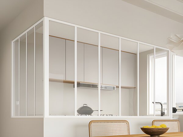 Vetrata angolare L180 x L120 x H105 in Alluminio termolaccato Stile atelier Bianco - BAYVIEW