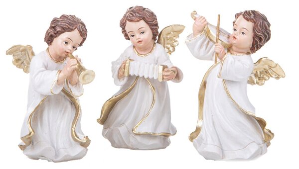 Set 3 Statuine Angeli Musicisti 10 cm in Resina