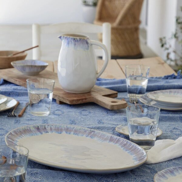 Vassoio da portata in gres bianco e blu Brisa, lunghezza 41 cm - Costa Nova