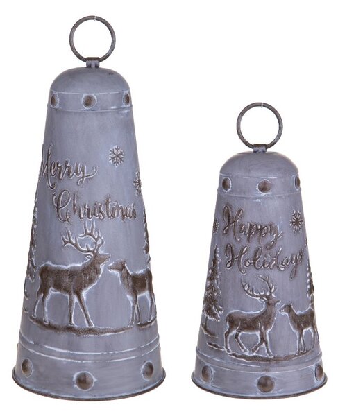 Set 2 Campane Decorative Natalizie 40 cm in Metallo Grigio