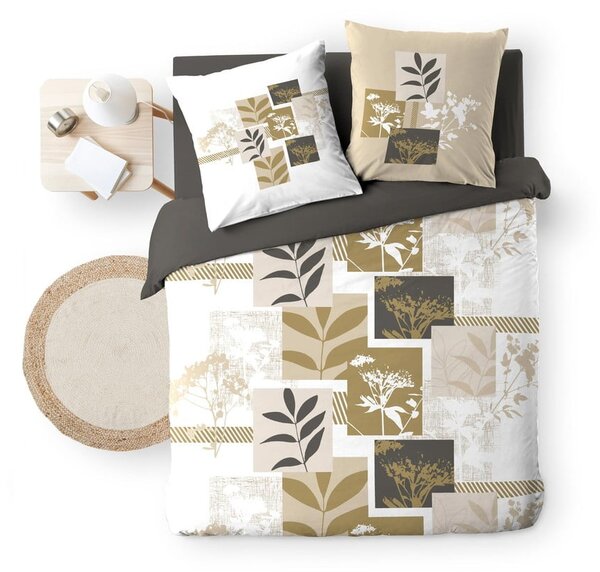 Set copripiumino e federa bianco/marrone in cotone per letto matrimoniale ed esteso 240x220 cm Utopia – douceur d'intérieur