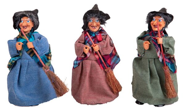 Set 9 Statuine Befana 19 cm in Tessuto e Plastica