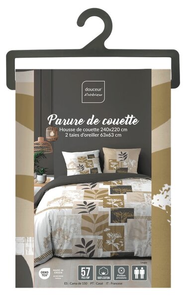 Set copripiumino e federa bianco/marrone in cotone per letto matrimoniale ed esteso 240x220 cm Utopia – douceur d'intérieur