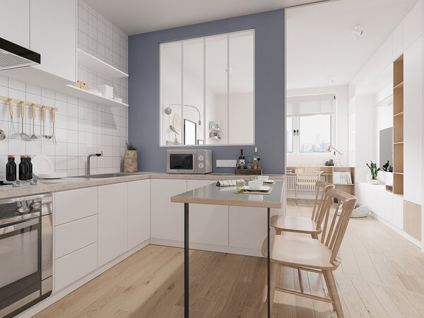 Vetrata stile industriale 120 x 130cm (L x H) in alluminio termolaccato bianco - BAYVIEW