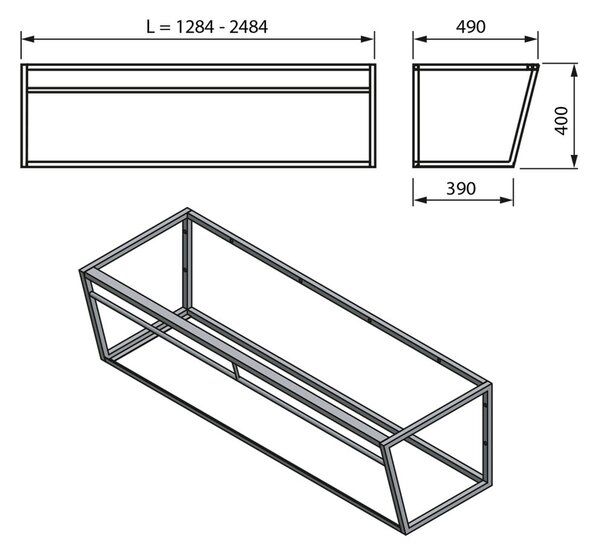 Scaffale da sotto lavabo bianco/nero in metallo da appendere 218x40 cm Aruba – Sapho