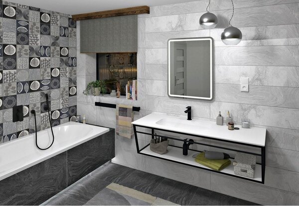 Scaffale da sotto lavabo bianco/nero in metallo da appendere 218x40 cm Aruba – Sapho