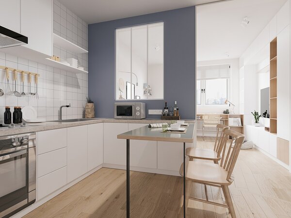 Vetrata stile industriale 90 x 130 cm (L x H) in alluminio termolaccato bianco - BAYVIEW