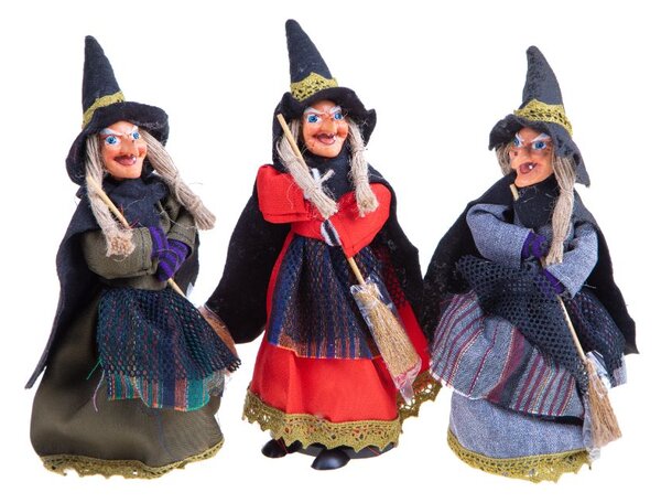 Set 6 Statuine Befana 28 cm in Tessuto e Plastica