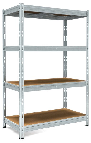 Scaffale in Metallo ad Incastro 4 Ripiani in Legno 120x50xh180 cm Pokerino Zincato