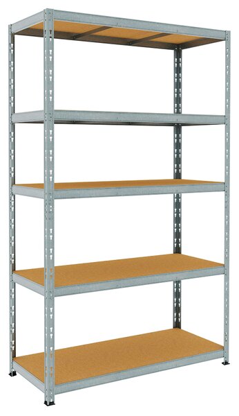 Scaffale in Metallo ad Incastro 5 Ripiani in Legno 120x50xh200 cm Pokerino Zincato