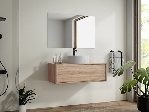 Mobile per bagno sospeso con lavabo singolo tondo 94 cm Naturale chiaro - TEANA II