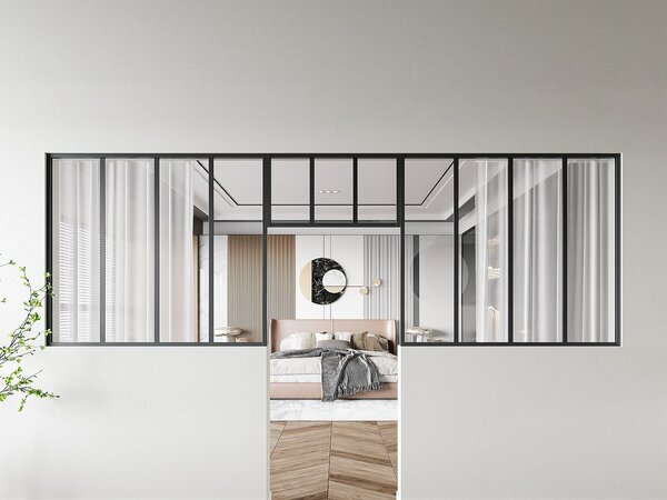 Vetrata atelier con sopraluce 2xL120xH105 + L73xH40cm in Alluminio termolaccato Nero - Lotto di 2 - BAYVIEW