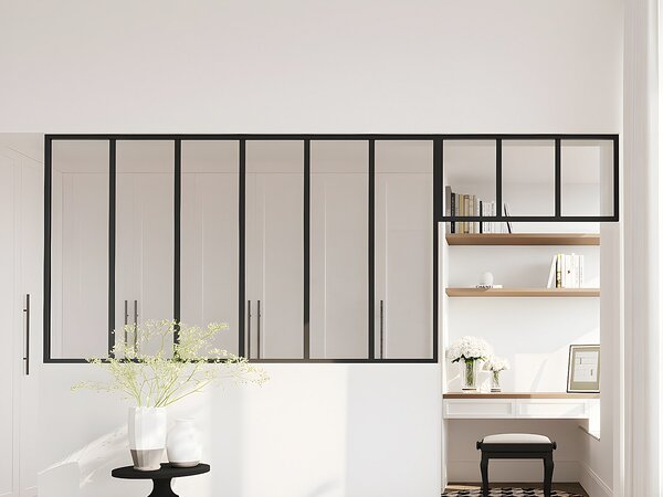 Vetrata atelier con sopraluce L180 x H105 + L83 x H40 cm in Alluminio termolaccato Nero - BAYVIEW
