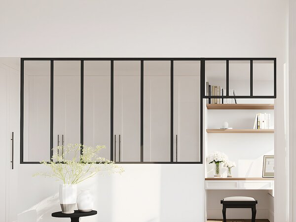 Vetrata atelier con sopraluce L180 x H105 + L73 x H40 cm in Alluminio termolaccato Nero - BAYVIEW