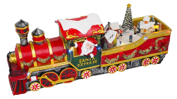 Treno di Babbo Natale 16x11x37 cm in Resina con Musica e Luci