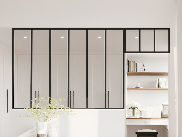 Vetrata atelier con sopraluce L180 x H130 + L73 x H40 cm in Alluminio termolaccato Nero - BAYVIEW