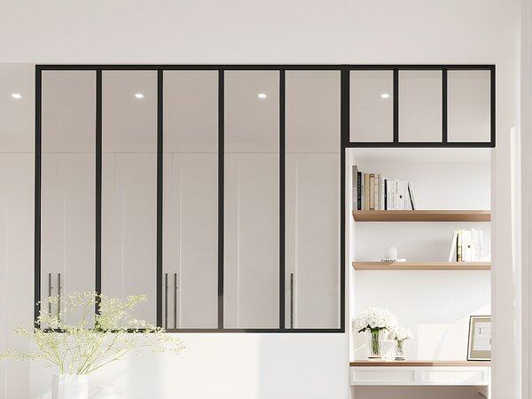 Vetrata atelier con sopraluce L150 x H130 + L73 x H40 cm in Alluminio termolaccato Nero - BAYVIEW