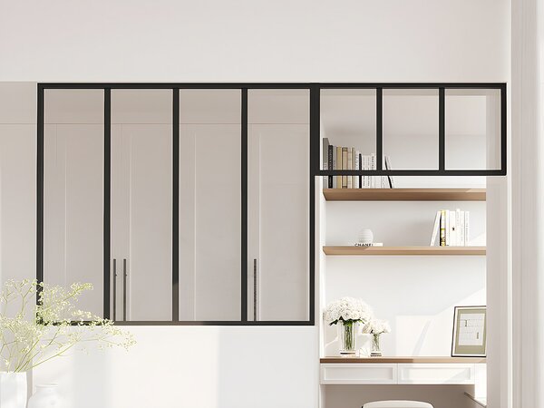 Vetrata atelier con sopraluce L120 x H105 + L83 x H40 cm in Alluminio termolaccato Nero - BAYVIEW