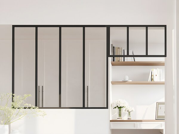 Vetrata atelier con sopraluce L120 x H105 + L73 x H40 cm in Alluminio termolaccato Nero - BAYVIEW