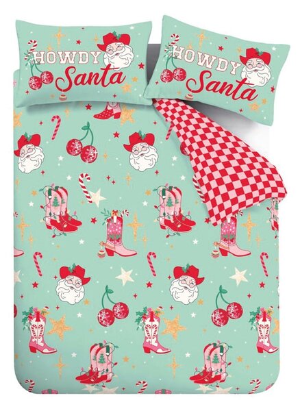 Set copripiumino e federa verde e rosa per letto singolo 135x200 cm Santa's Howdy Christmas – Catherine Lansfield