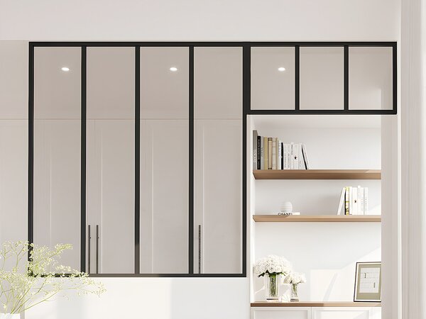 Vetrata atelier con sopraluce L120 x H130 + L83 x H40 cm in Alluminio termolaccato Nero - BAYVIEW