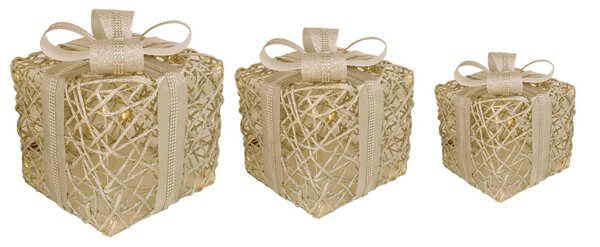 Set 3 Pacchi Dono Natalizi Decorativi con Luci LED Bianco Caldo