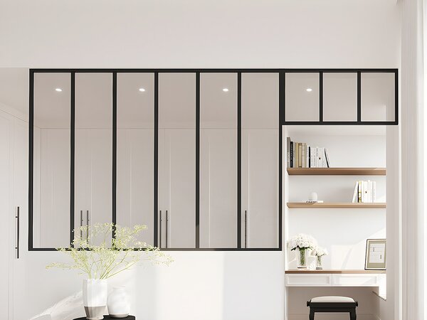 Vetrata atelier con sopraluce L180 x H130 + L83 x H40 cm Nero in Alluminio termolaccato - BAYVIEW