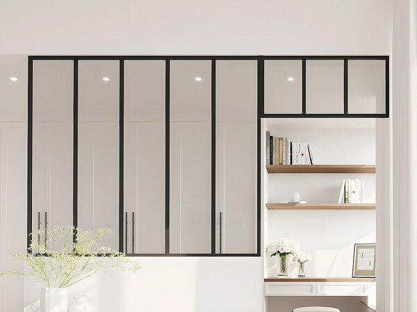 Vetrata atelier con sopraluce L150 x H130 + L83 x H40 cm Nero in Alluminio termolaccato - BAYVIEW